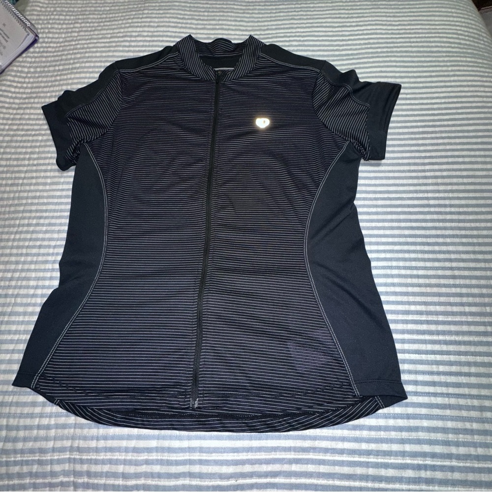 Pearl Izumi Women's Cycling Jersey Black Striped Short Sleeve‎ Full Zip XL